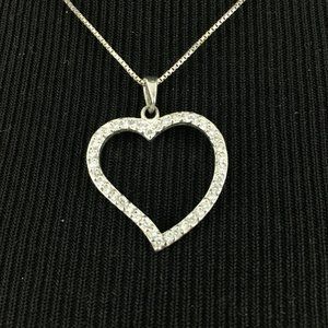 JC sterling silver open heart pendant necklace - clear rhinestone 17.5" chain